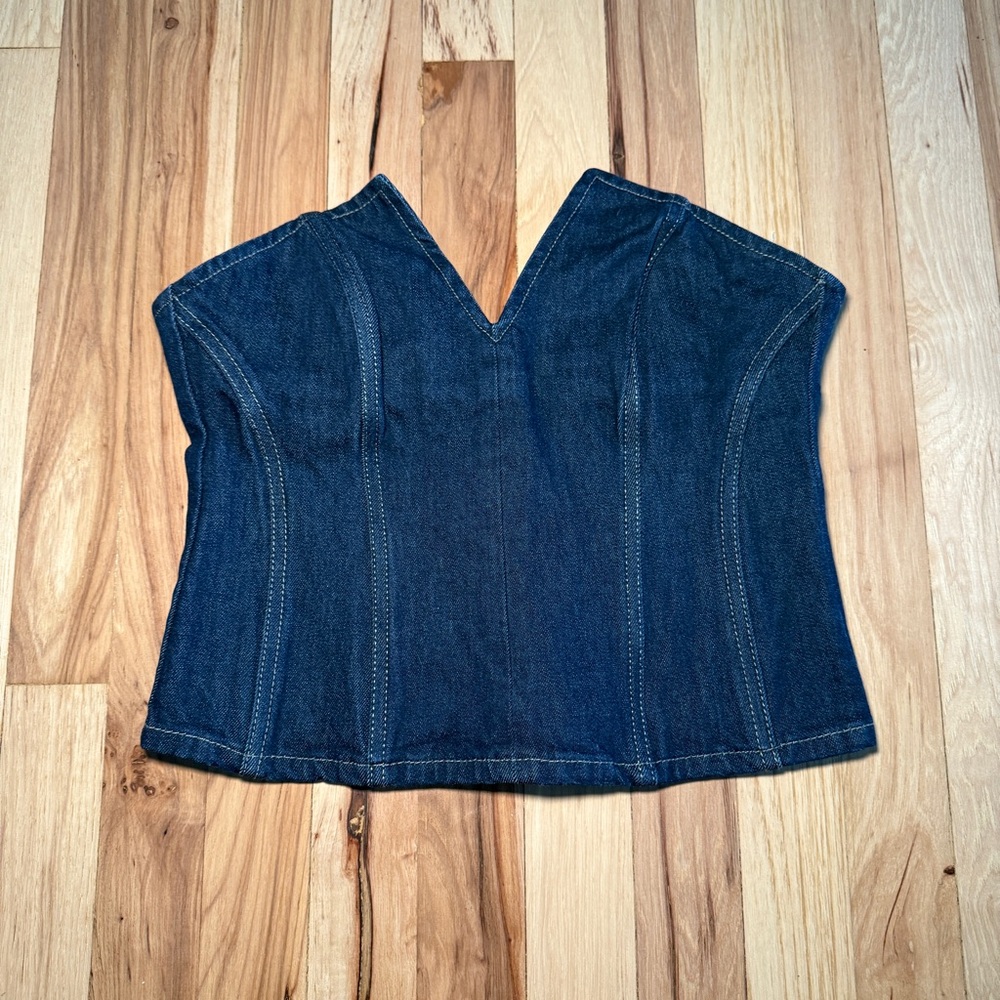 Zara Dark Denim Bustier Corset Strapless Crop Tube Top